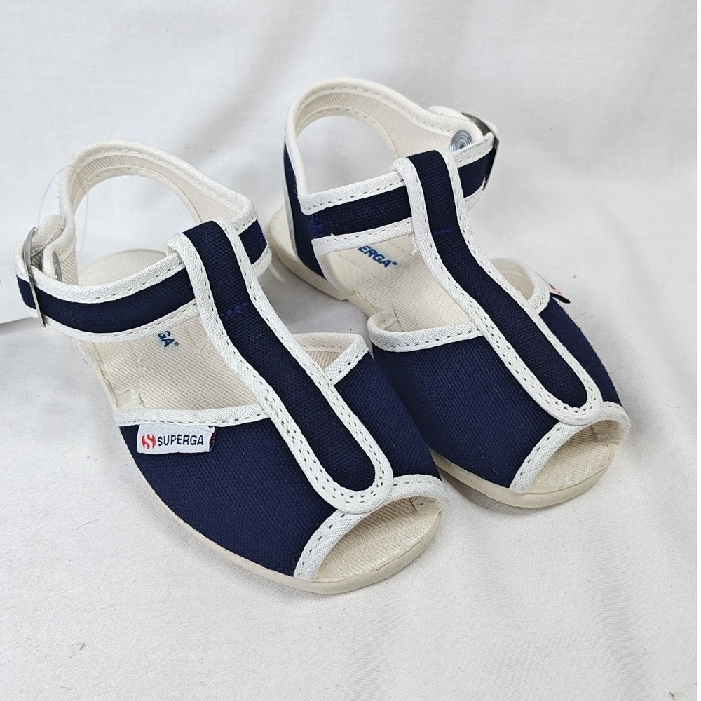 Superga 1200 COTJ Sandals Navy Blue Canvas T-Strap Kids Size 8.5 US 25 EU New